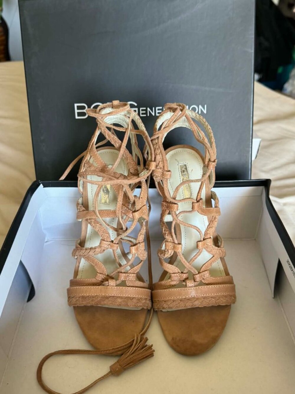 BCBGeneration “BG Ginger” Kidsuede Lace-Up Heels – Size 8.5